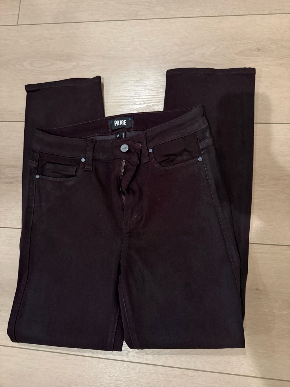 PAIGE transcend/brown coated faux leather jeans